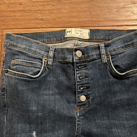 Free People High Rise Button Fly Distressed Jeans - Picture 3 of 7